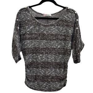 Vintage Y2K Chris & Carol Metallic Striped Sweater 3/4 Sleeves w Buttons M 2000s